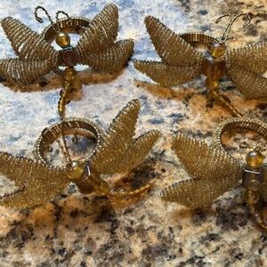 Kim Seybert 4 pack Vtg napkin holder butterfly decorative gold Color dinner ware